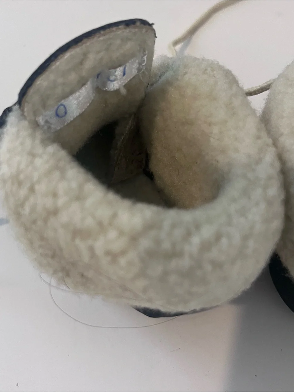 Kidex Vintage?? Baby Booties Feaux Fur Lined Navy Blue Tie Size 0 Good Condition